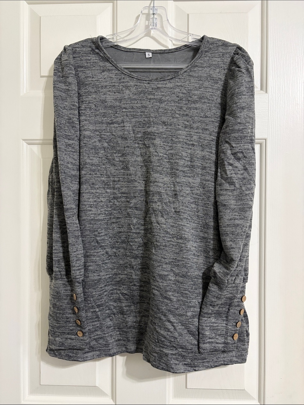 Fall Grey Long Sleeve Puff Shoulder and Button Cuffs
